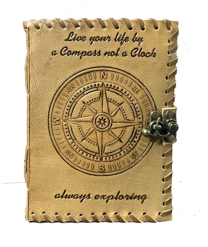 CREATIVE LEATHER ART Compass Journal, Compass Emboss Leather Journal, 240 Pages Handmade Paper Journal, Leather Notebook, Leather Sketchbook, Leather Journal for Men, Leather Journal for Women - Image 1